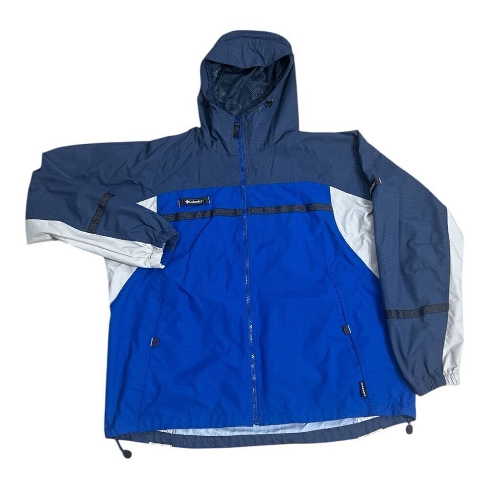 Columbia Windbreaker Jacket Men XL Blue Vented Fishing Hiking Outdoors Hooded